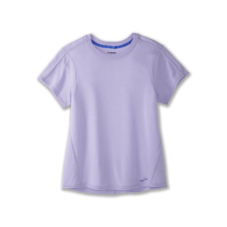 Brooks Distance Womens Short Sleeve Running Shirt - Heather Violet Dash/Black - Indonesia (SPXY-1560